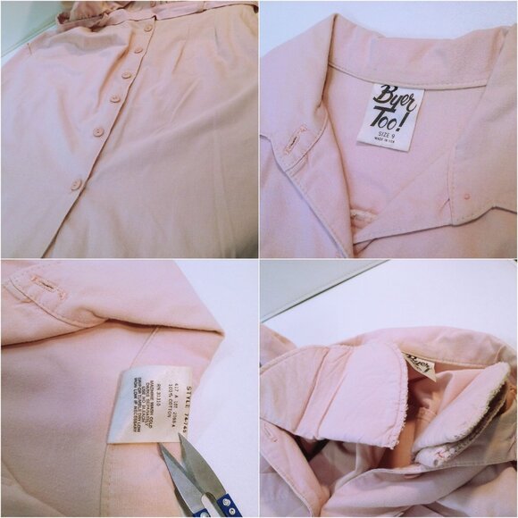 Vintage 80s Byer Too! Shirtwaist Dress -M(8) Pockets Buttons Power Shoulder Pink - Picture 9 of 14